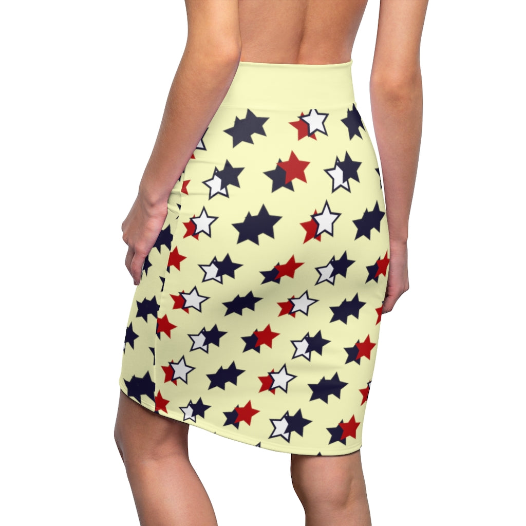 AOP Starry Cream Pencil Skirt
