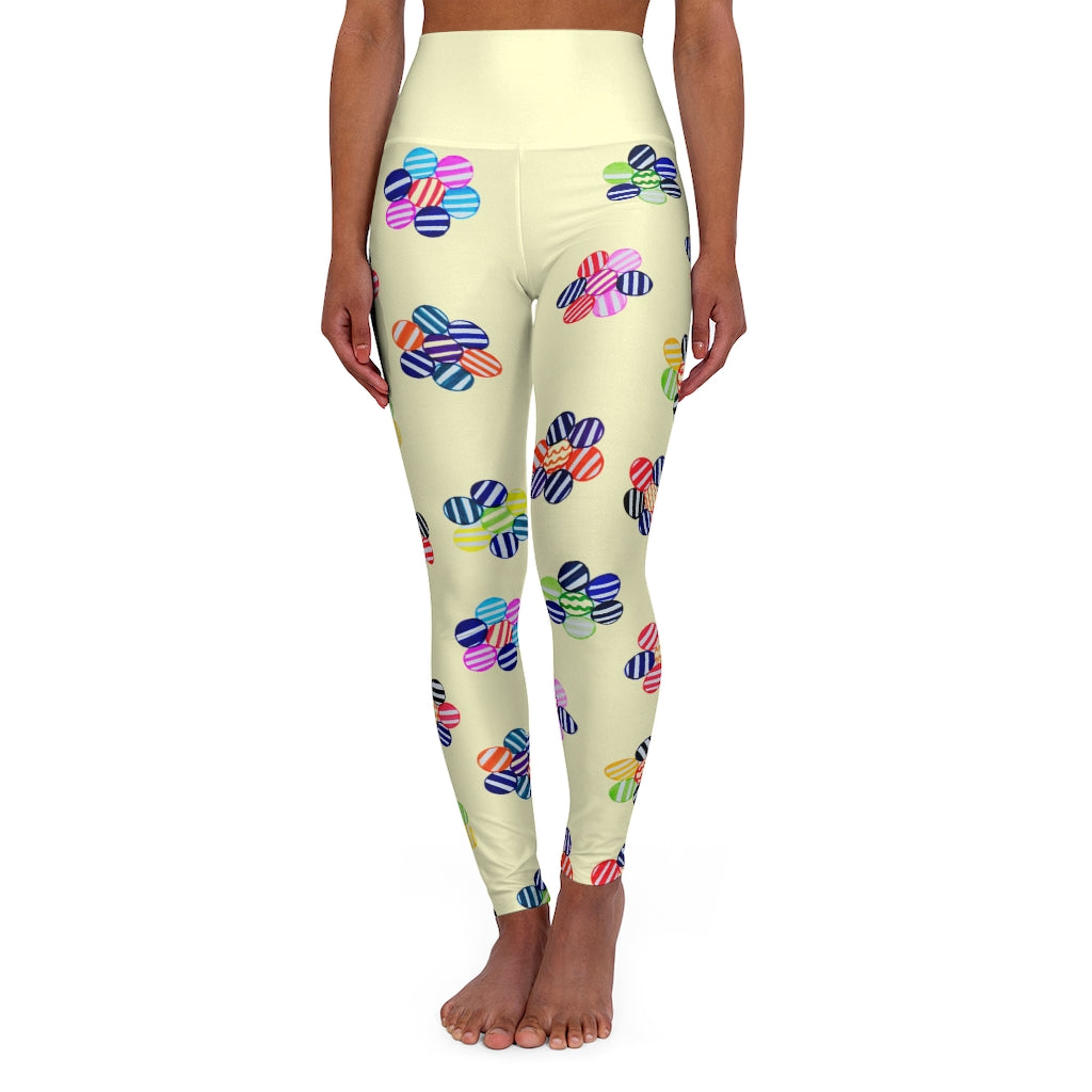 cream geometric floral printed yoga leggings