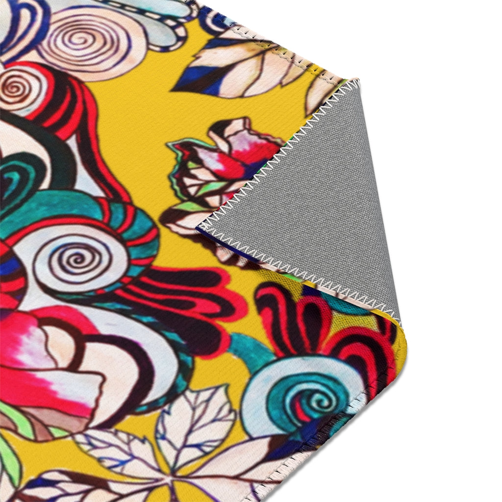 Artsy Floral Pop Yellow Area Rug