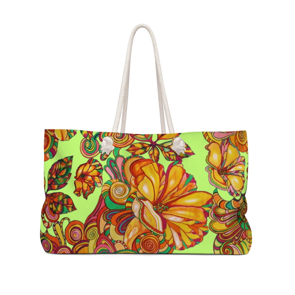 Artsy Floral Lime Weekender Tote Bag