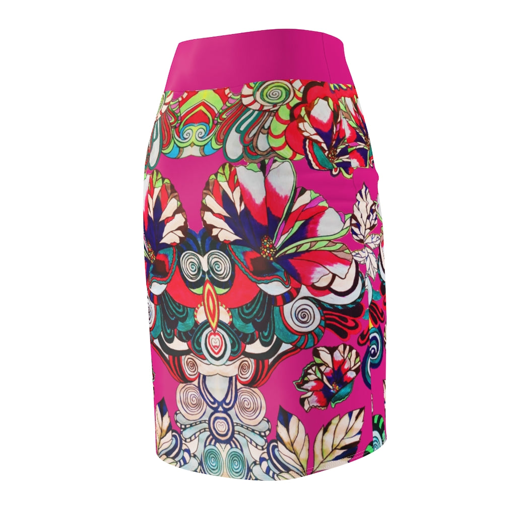 Floral Pop Pink Pencil Skirt