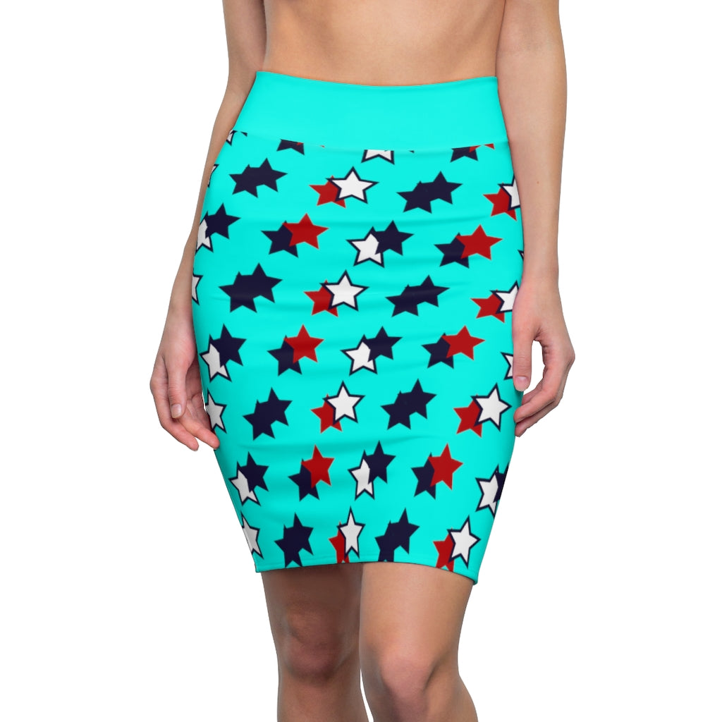 AOP Starry Cyan Pencil Skirt