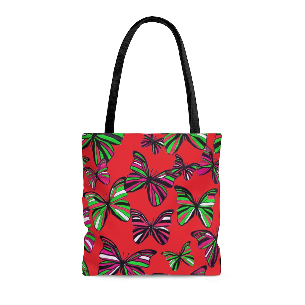 AOP Butterflies Red Tote Bag