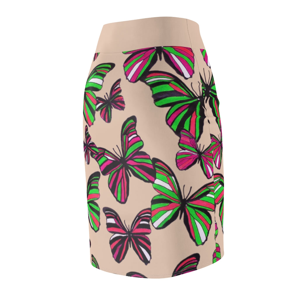 Nude Butterflies Pencil Skirt