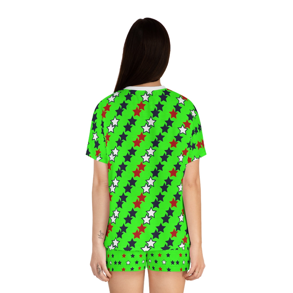 Neon Green Star Print Short Pajama Set (AOP)