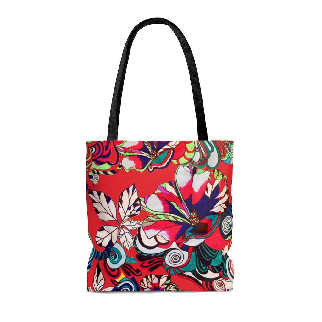 AOP Artsy Floral Pop Red Tote Bag
