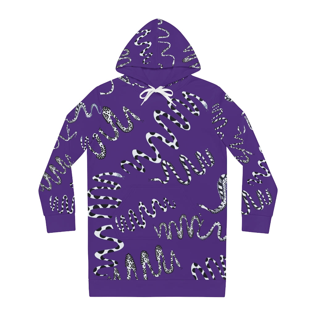 Purple Snake Print Hoodie Dress