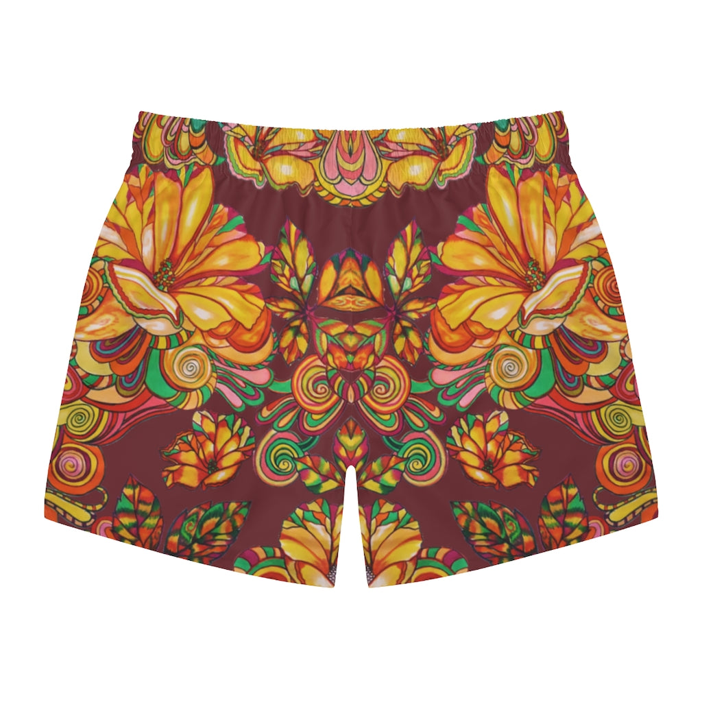 Artsy Floral Men's Marsala Swimming Trunks
