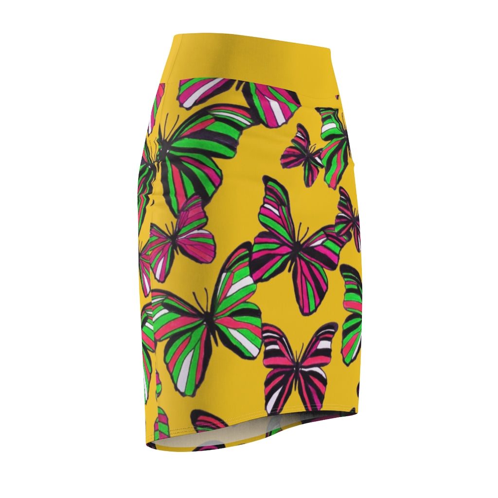 Yellow Butterflies Pencil Skirt