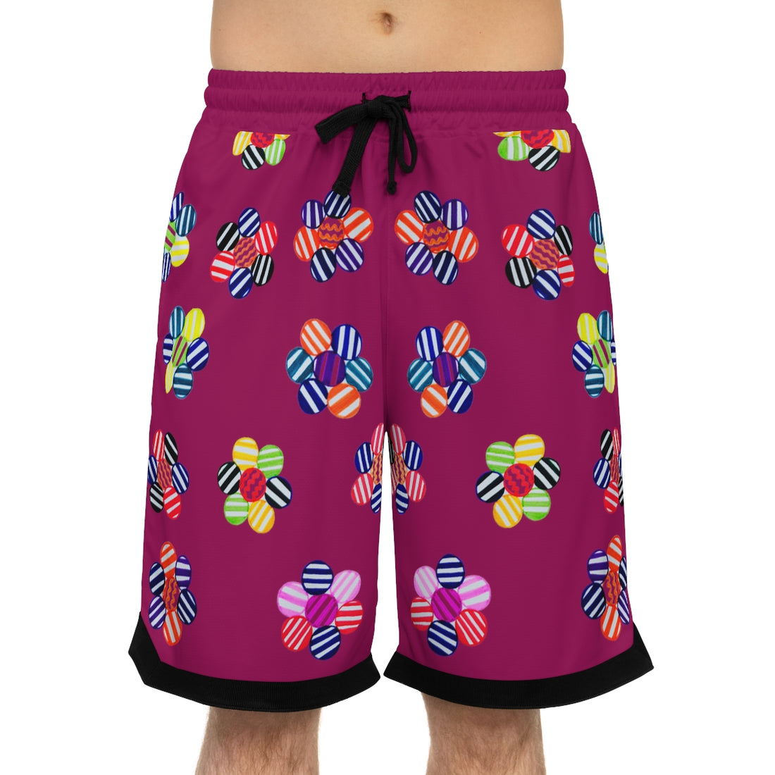orchid psychedelic waves print basketball shorts