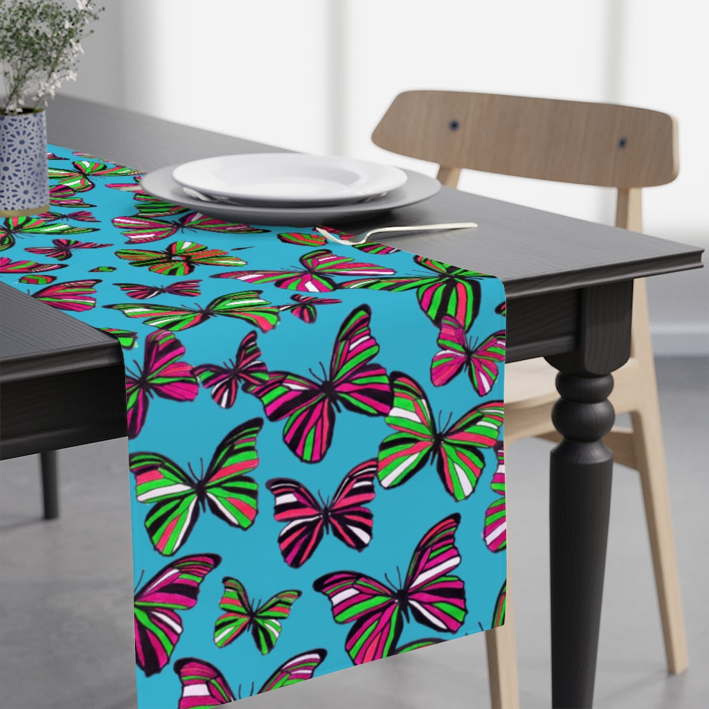 Butterflies Aqua Table Runner