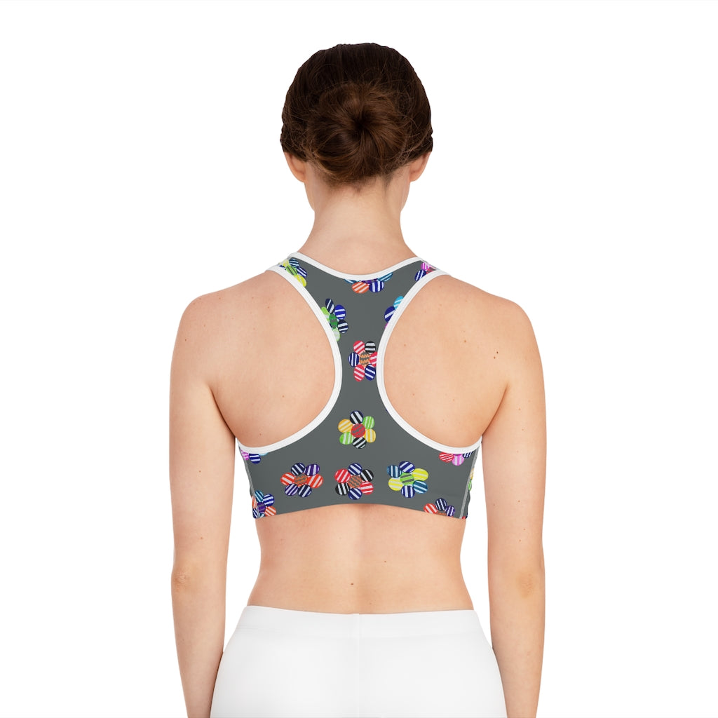 ash geometric flowers sports bra