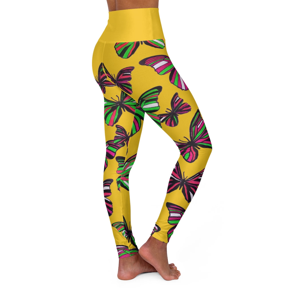 High Waisted Golden Yellow Butterfly Leggings