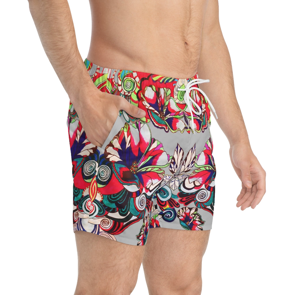 Graphic Florals Men's Slate Swimming Trunks