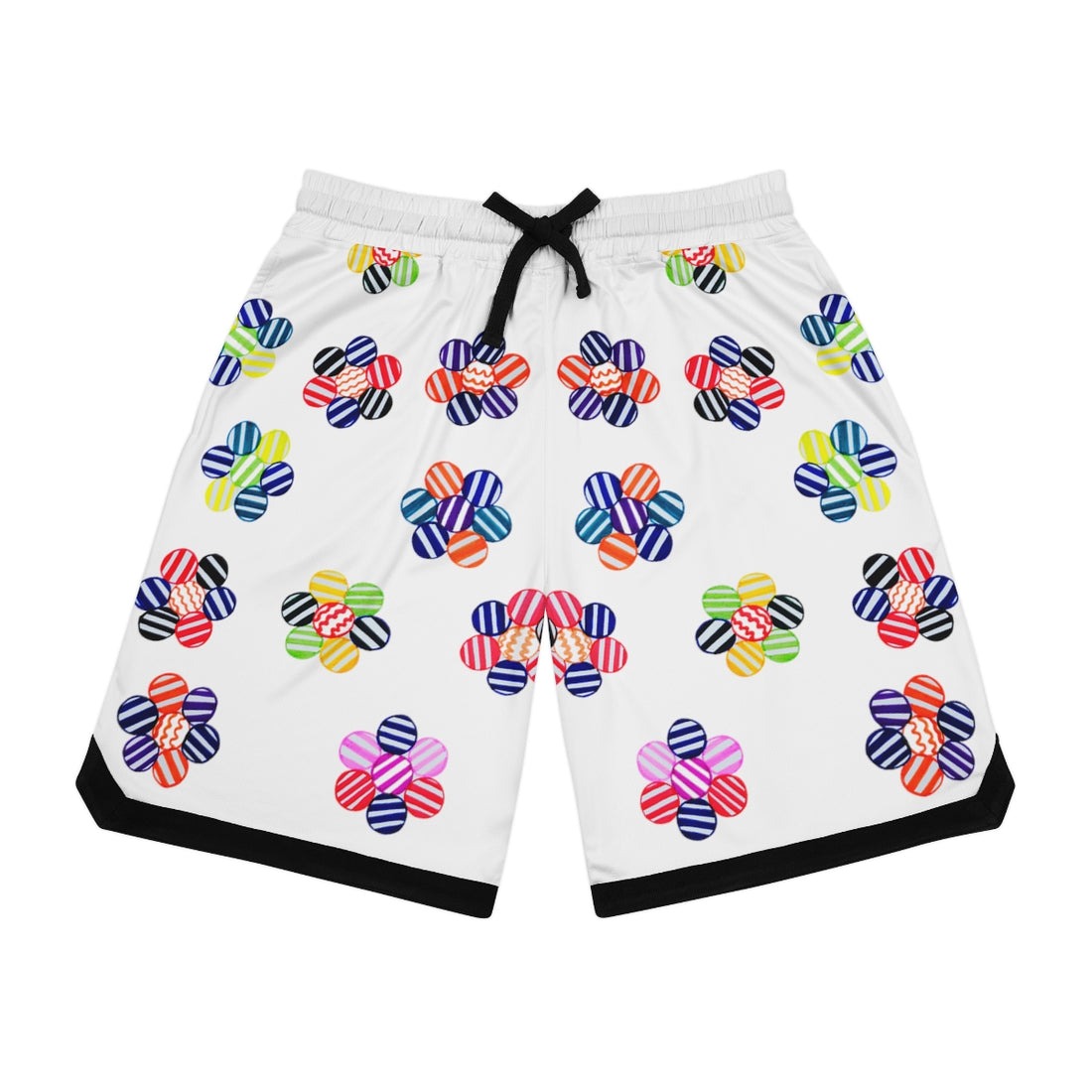 White Geo Floral Basketball Rib Shorts (AOP)