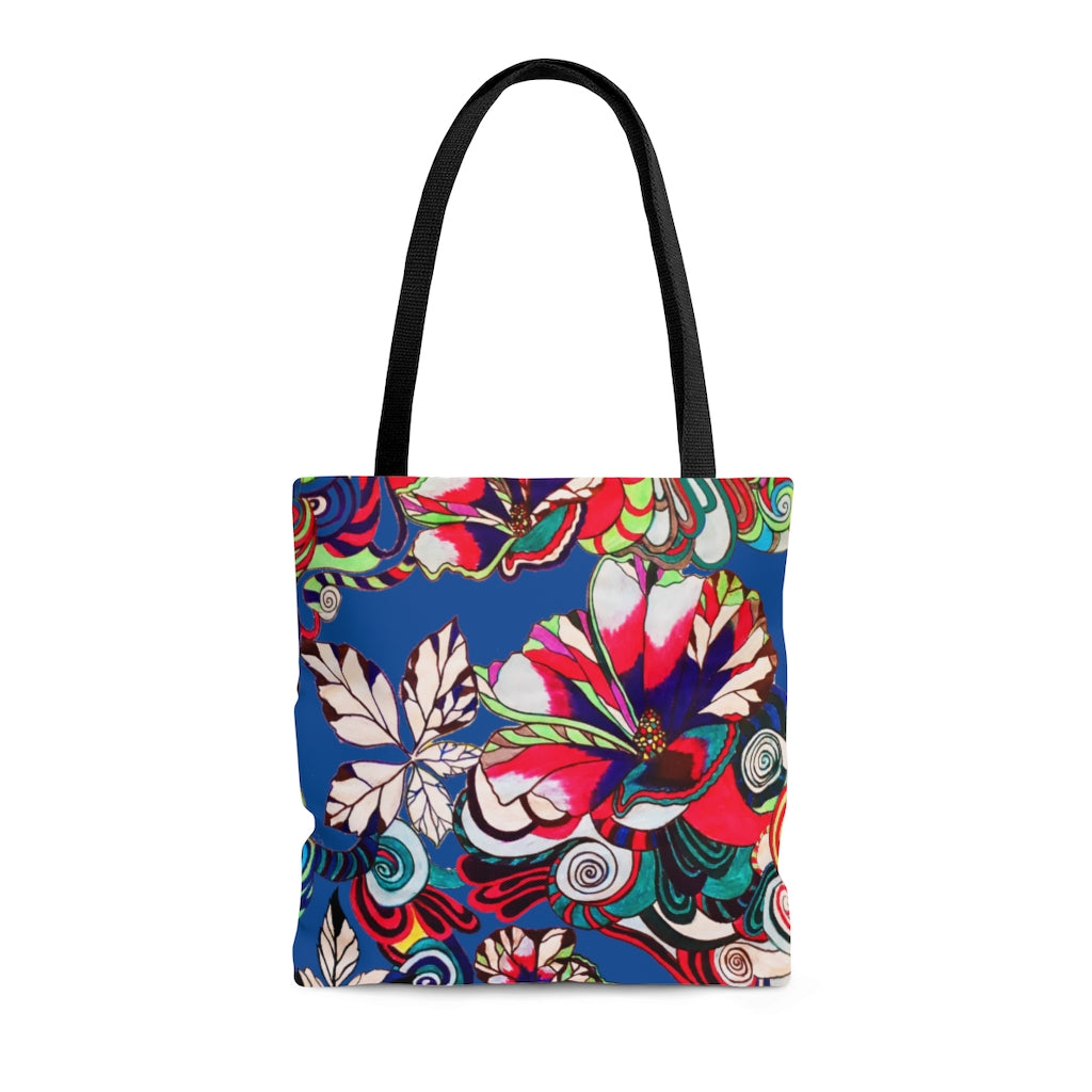 AOP Artsy Floral Pop Royal Blue Tote Bag
