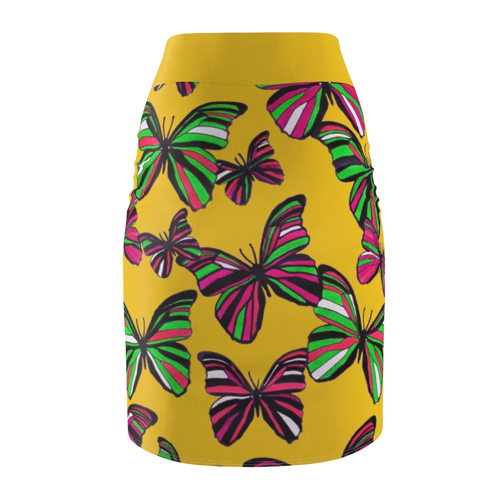 Yellow Butterflies Pencil Skirt