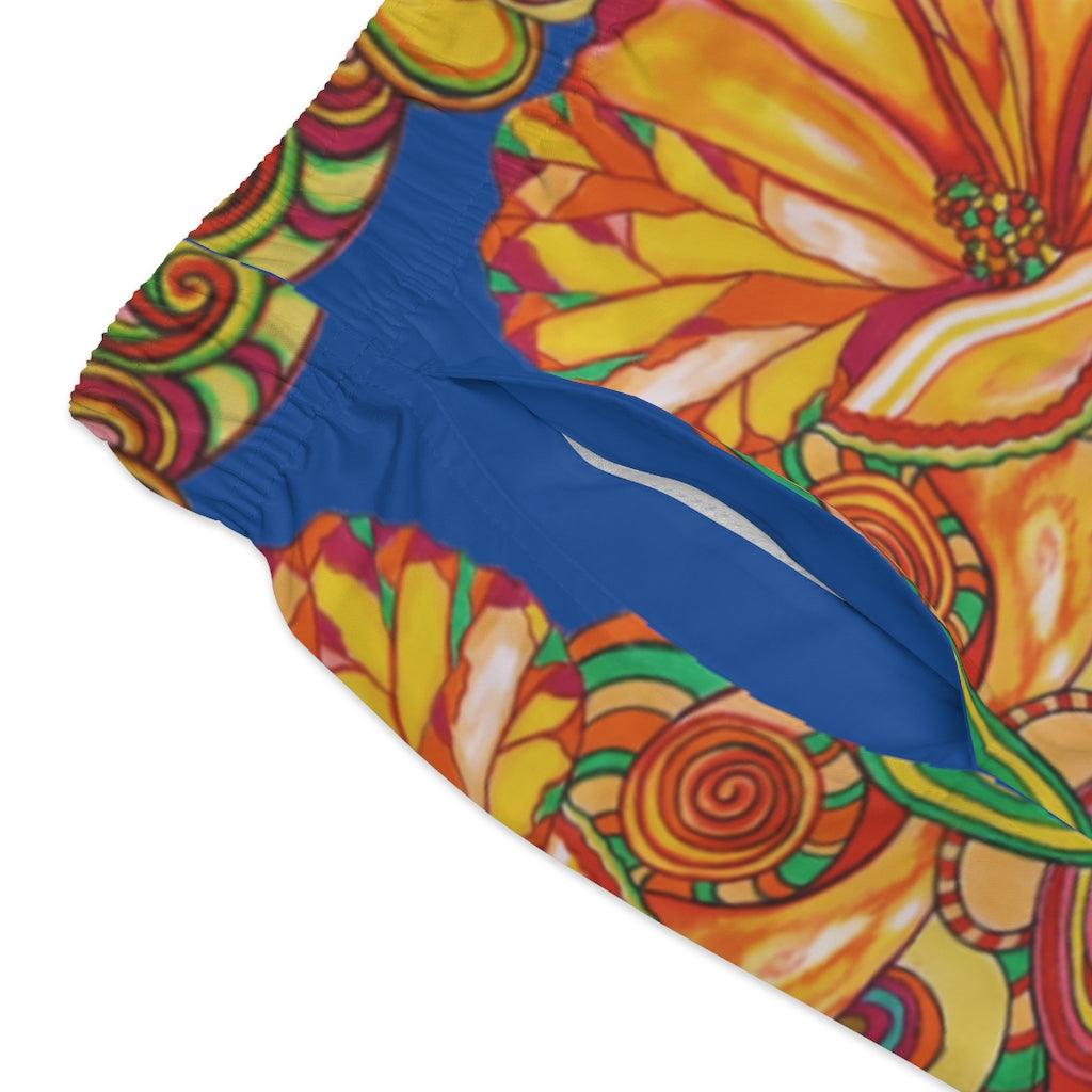 Artsy Floral Men's Blue Swimming Trunks