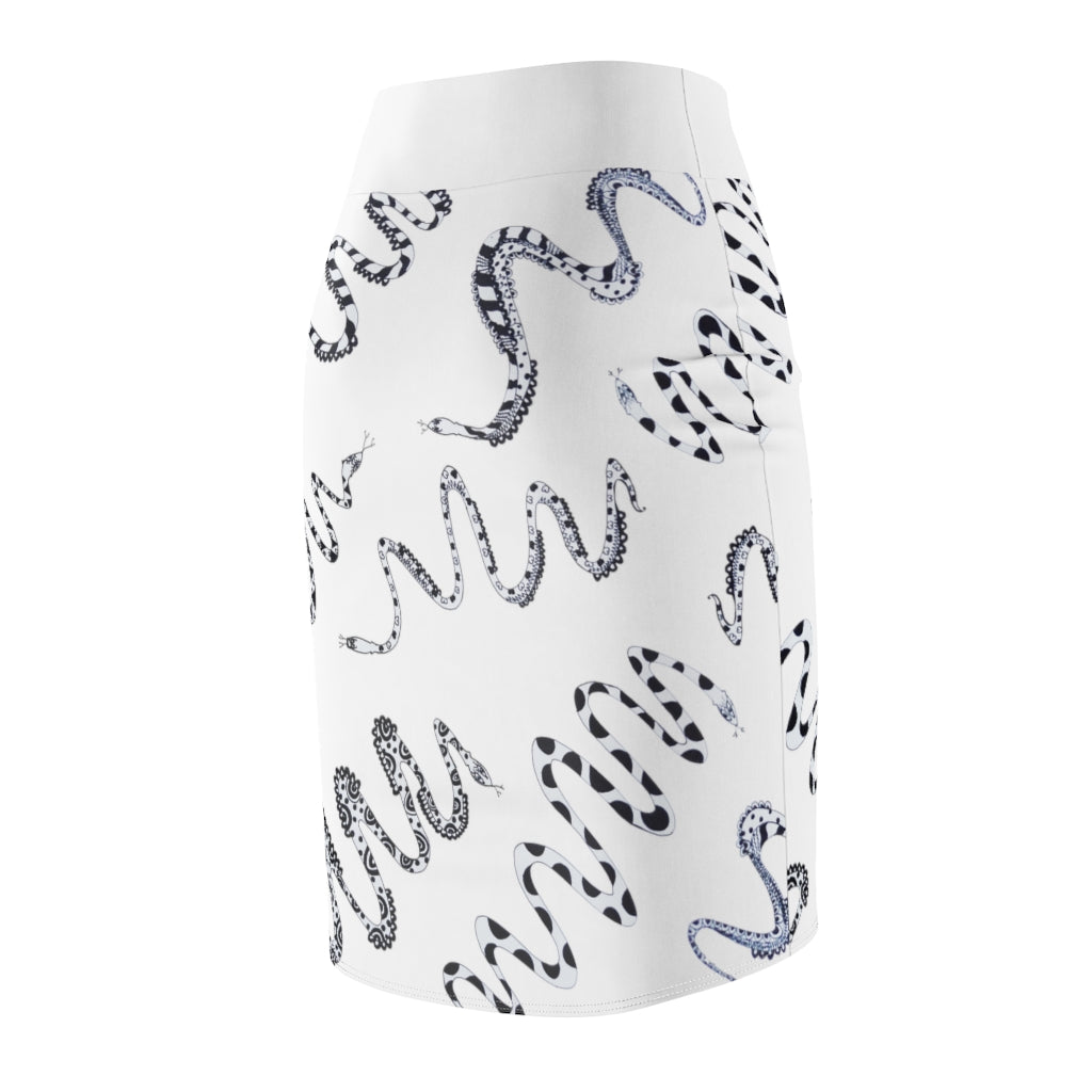 White Snake Den Print Pencil Skirt