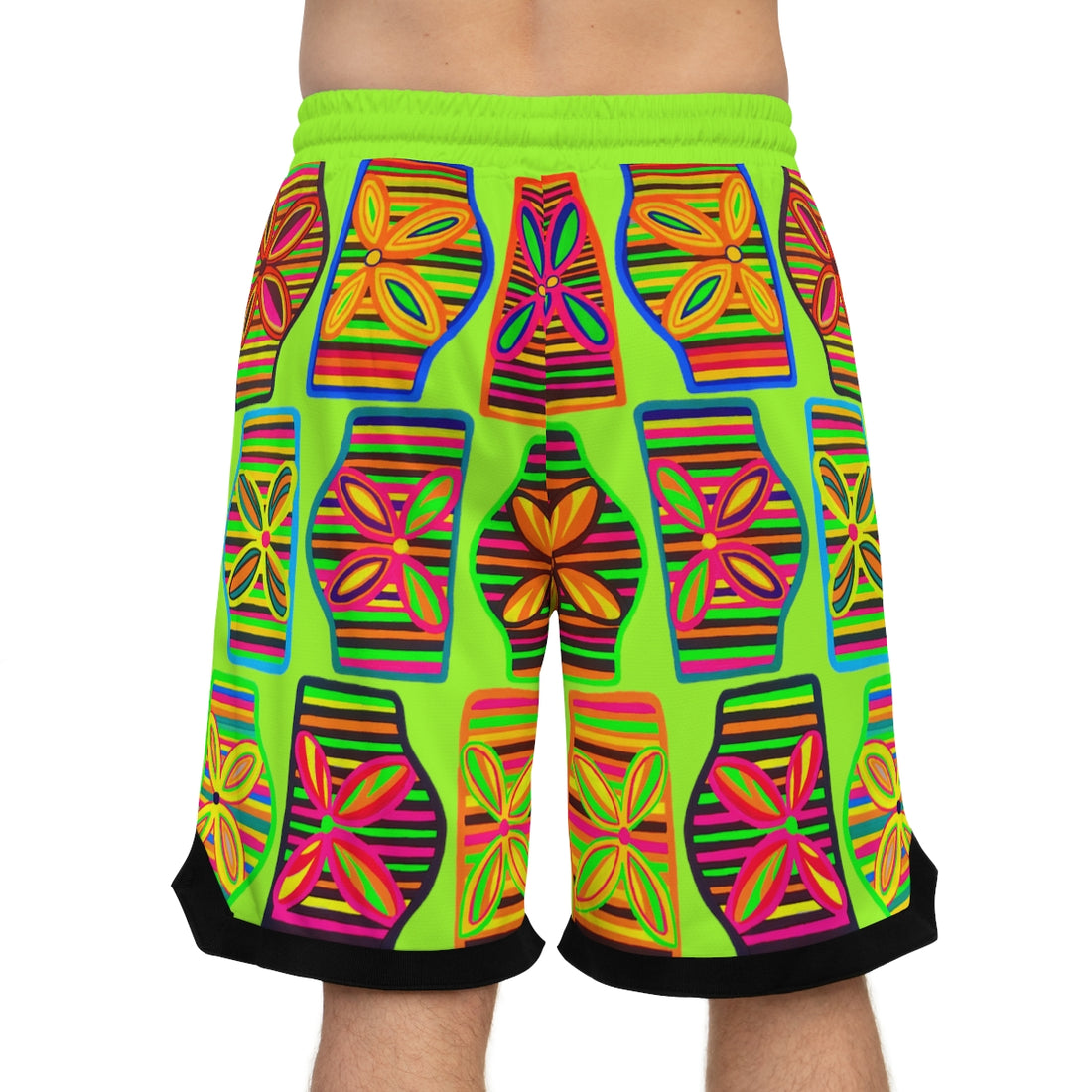 lime green art deco print basketball shorts