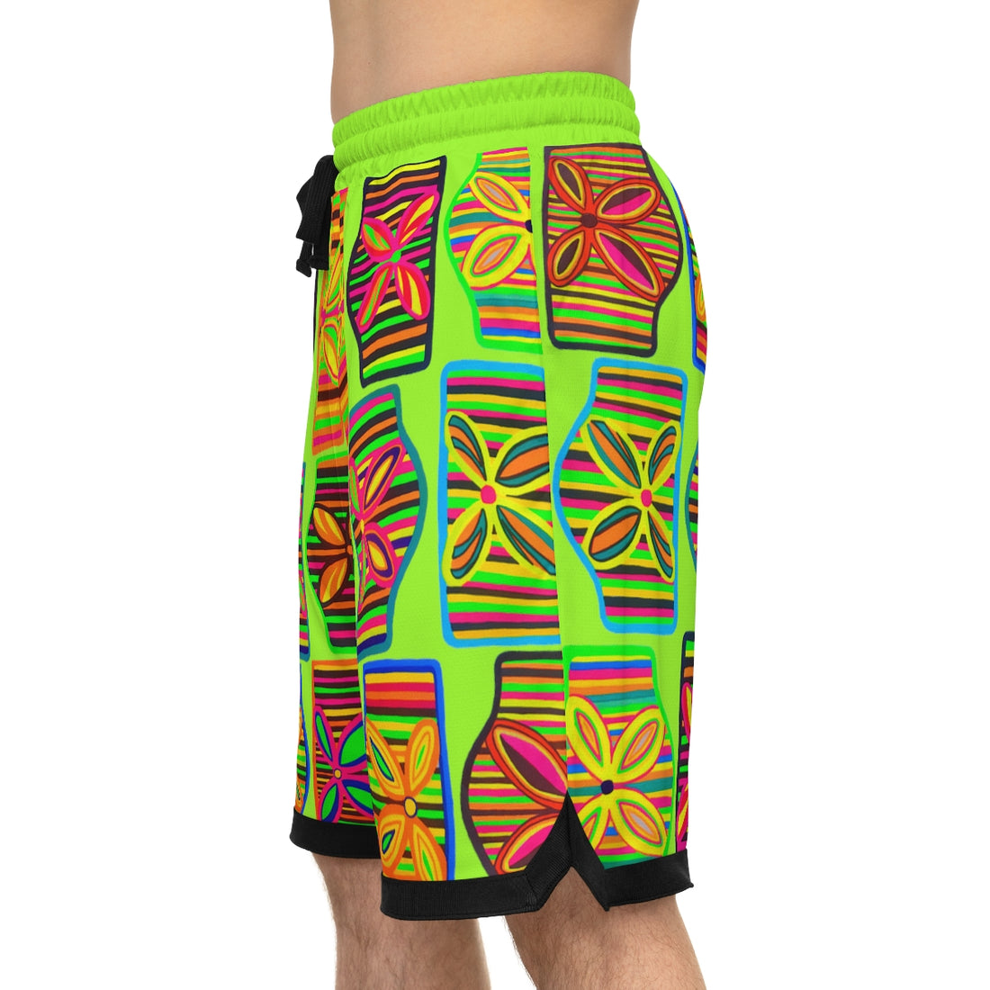 lime green art deco print basketball shorts