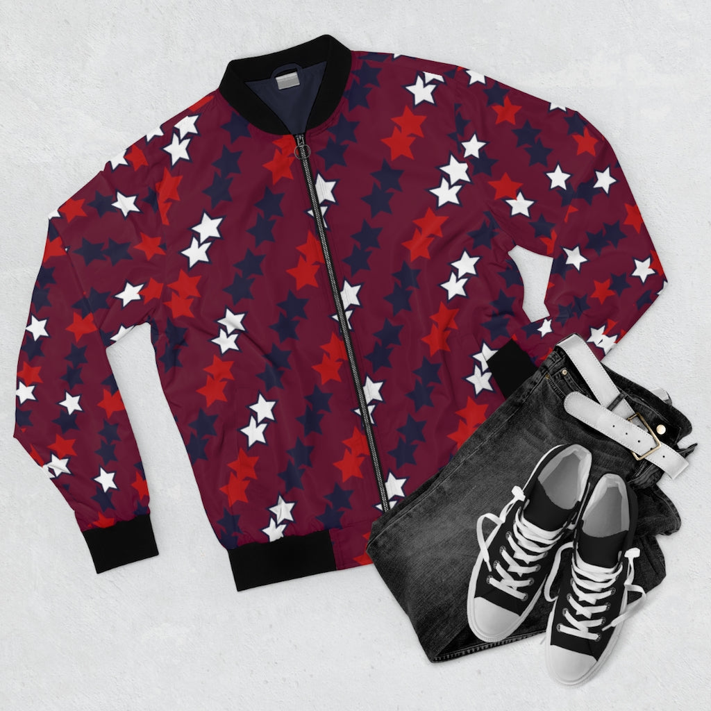 marsala men's star print bomber jacket