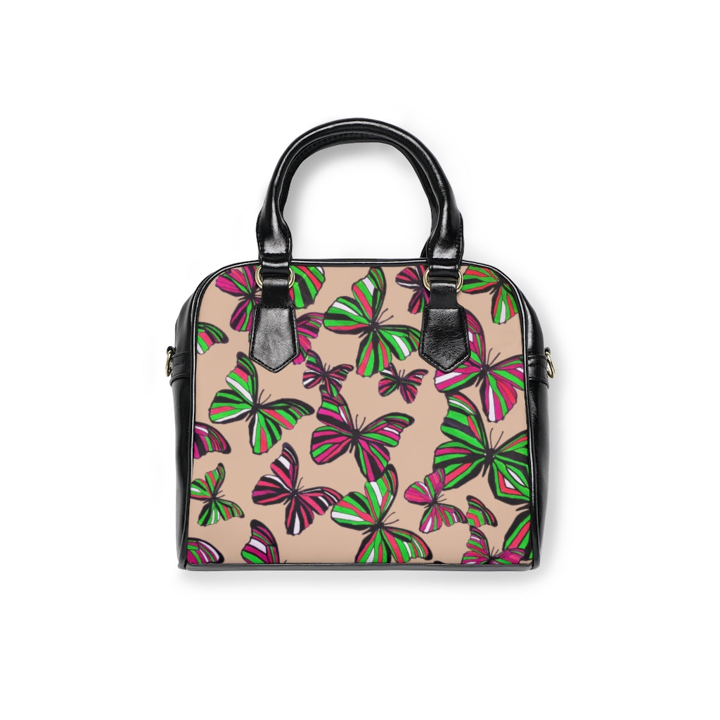 nude butterfly print handbag