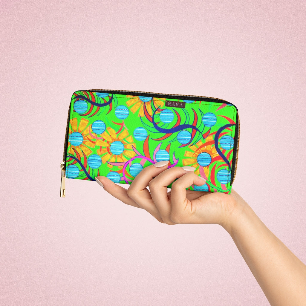 neon green sunflower print wallet
