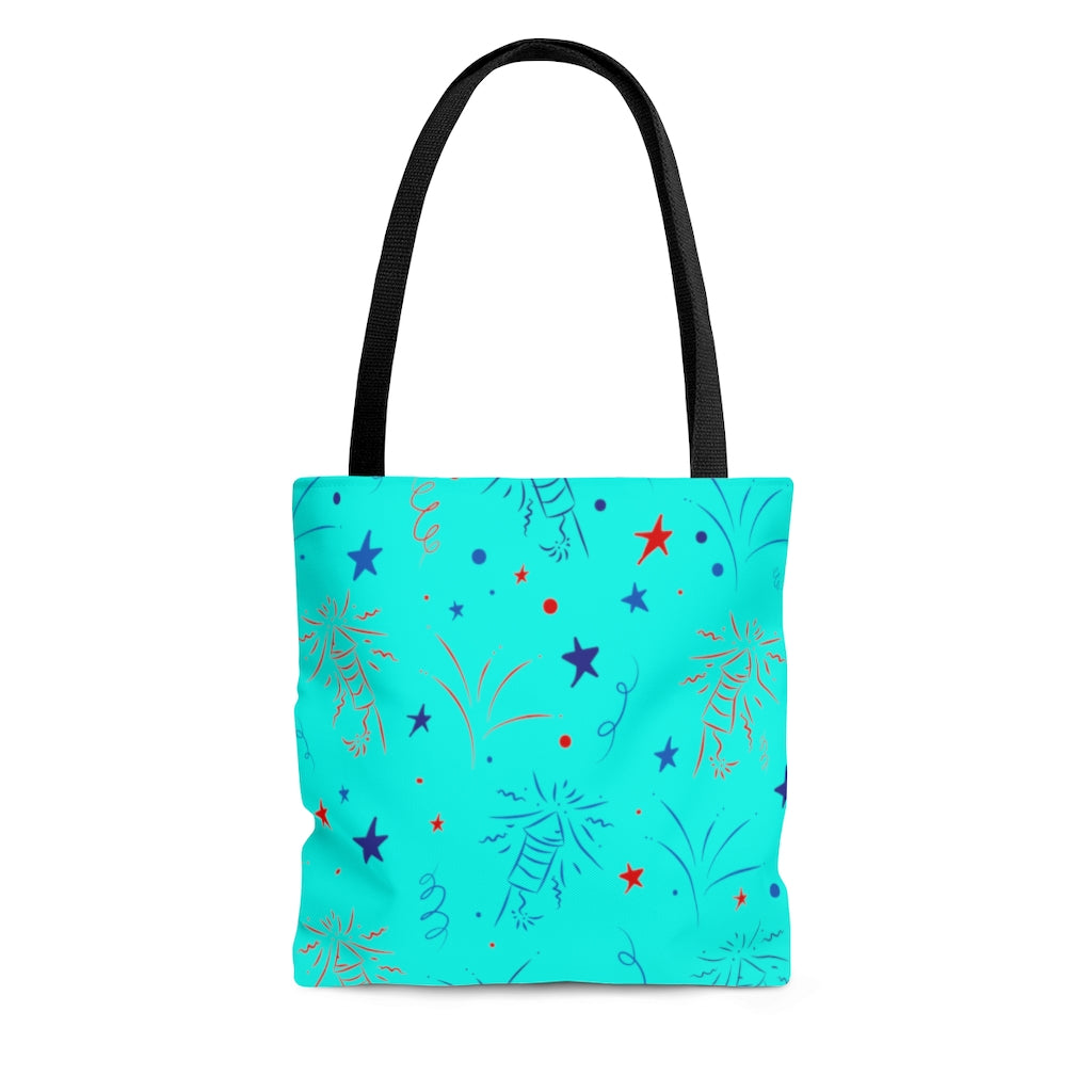 AOP Fire Works Cyan Tote Bag