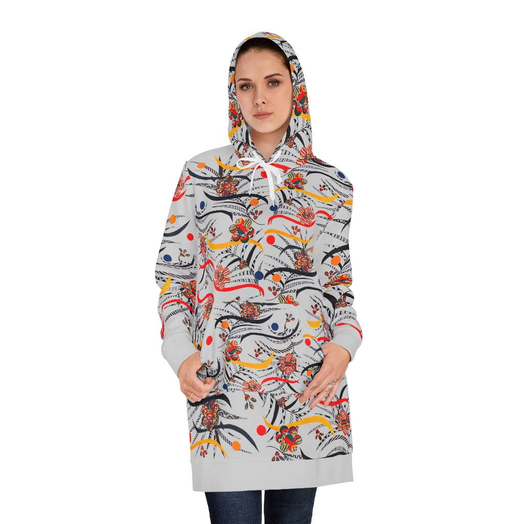 slate grey animal & floral print hoodie dress