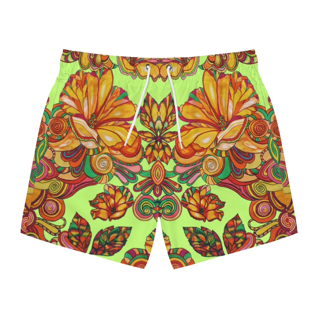 Artsy Floral Men's Lime Swimming Trunks