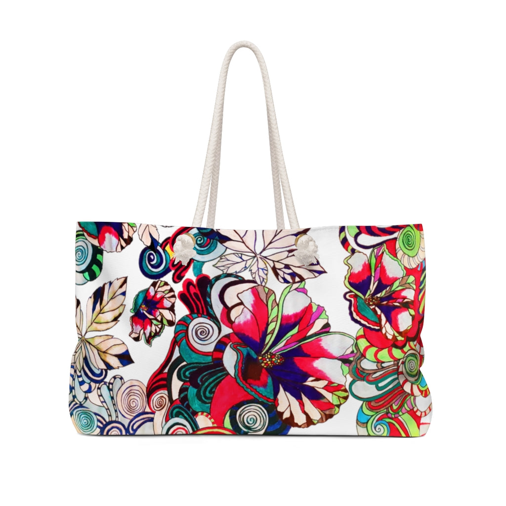 Artsy Floral Pop White Weekender Bag