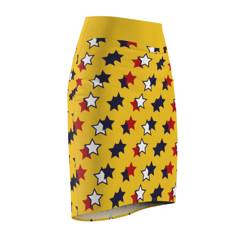 AOP Starry Yellow Pencil Skirt