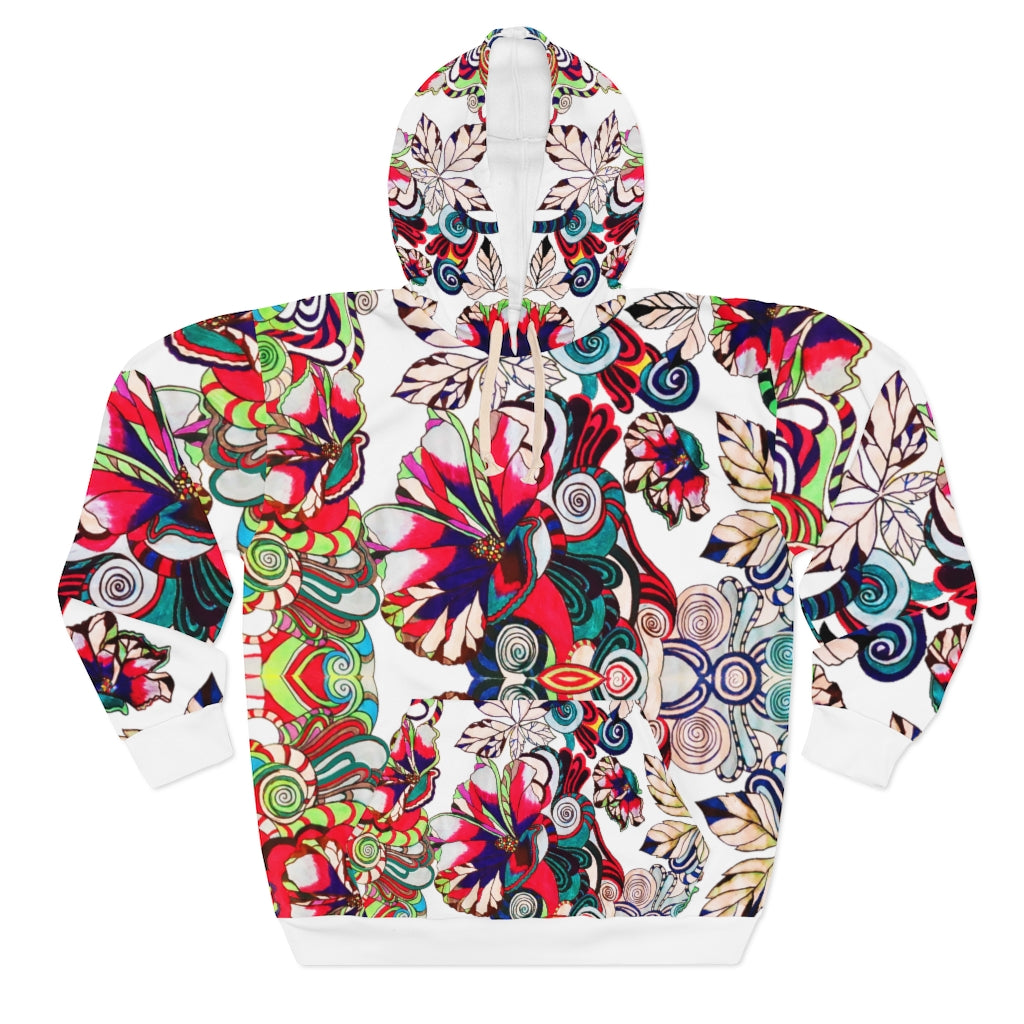 Artsy Floral Pop Pullover White Hoodie