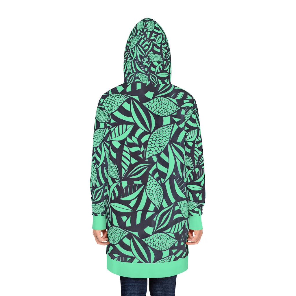 neo green tropical print hoodie dress