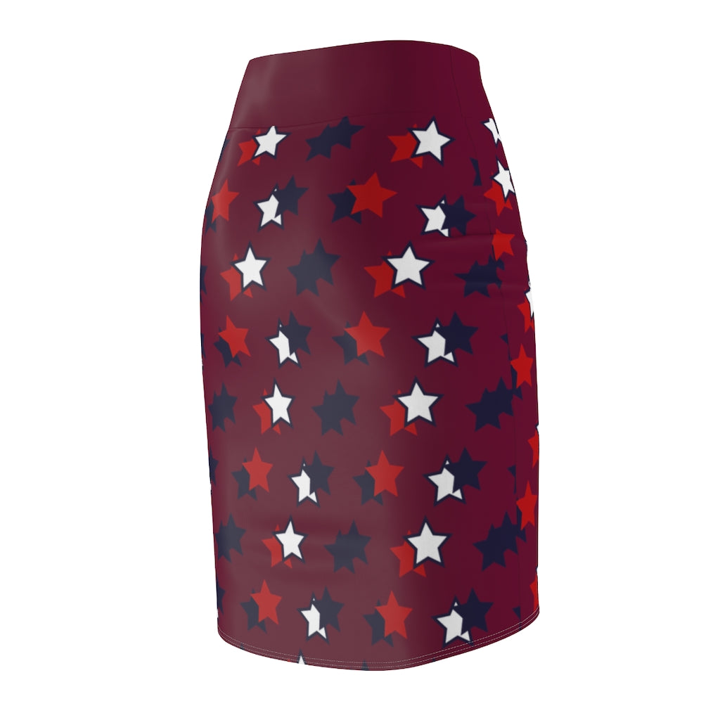 AOP Starry Marsala Pencil Skirt