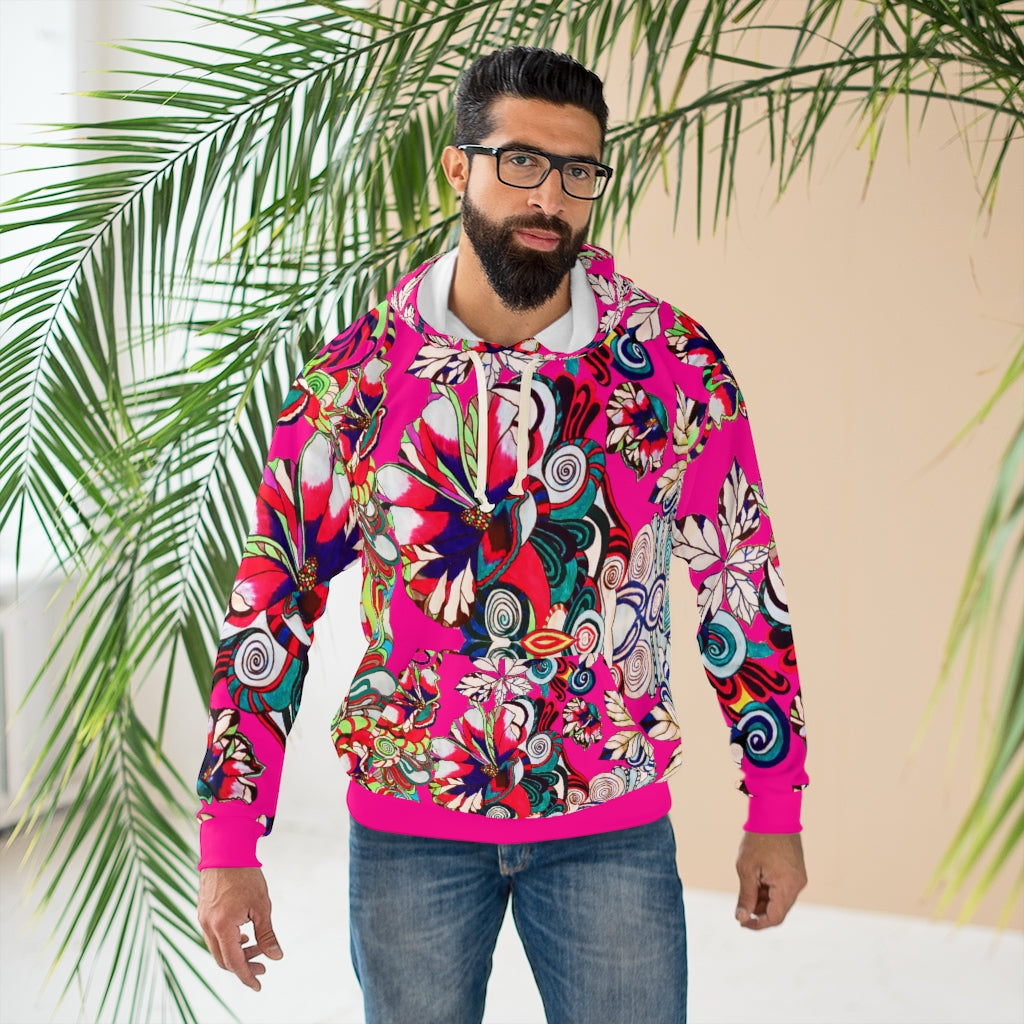 Artsy Floral Pop Pullover Pink Hoodie