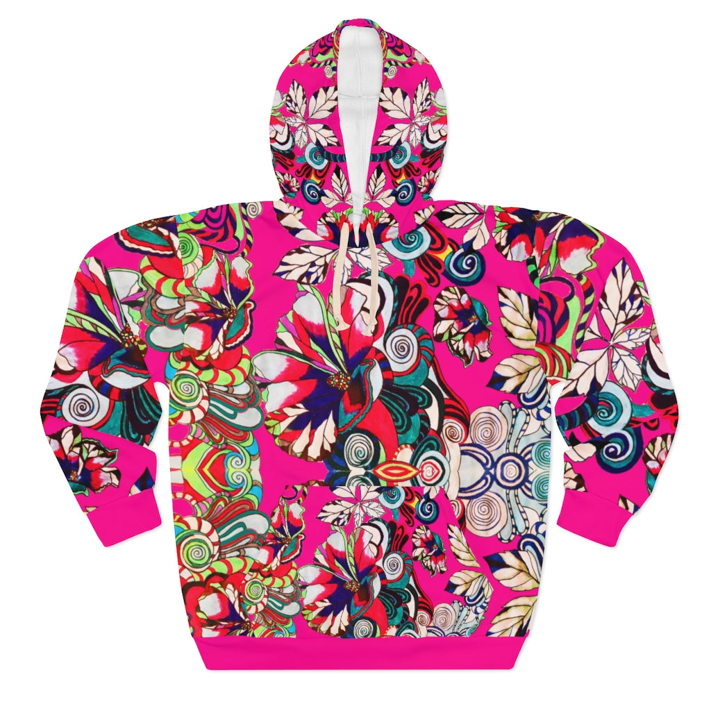 Artsy Floral Pop Pullover Pink Hoodie