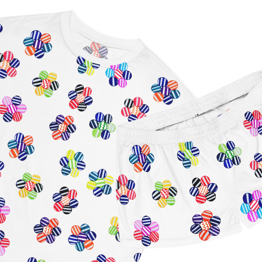 white geometric floral shorts & t-shirt pajama set