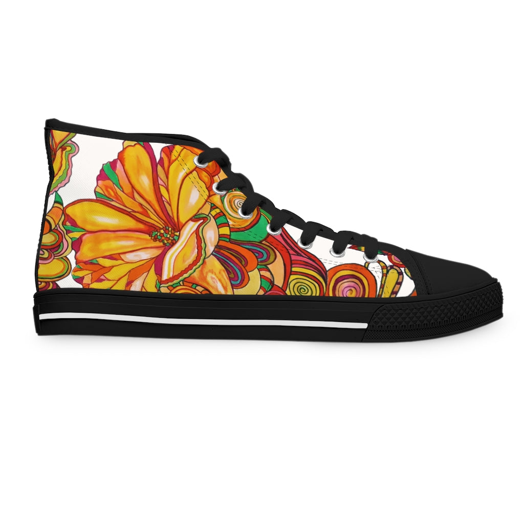 White Artsy Floral Women's High Top Sneakers