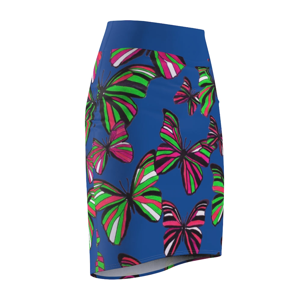 Royal Blue Butterflies Pencil Skirt