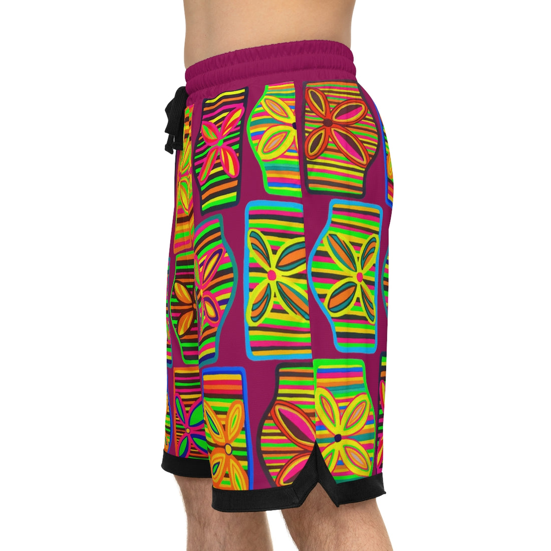 orchid psychedelic waves print basketball shorts