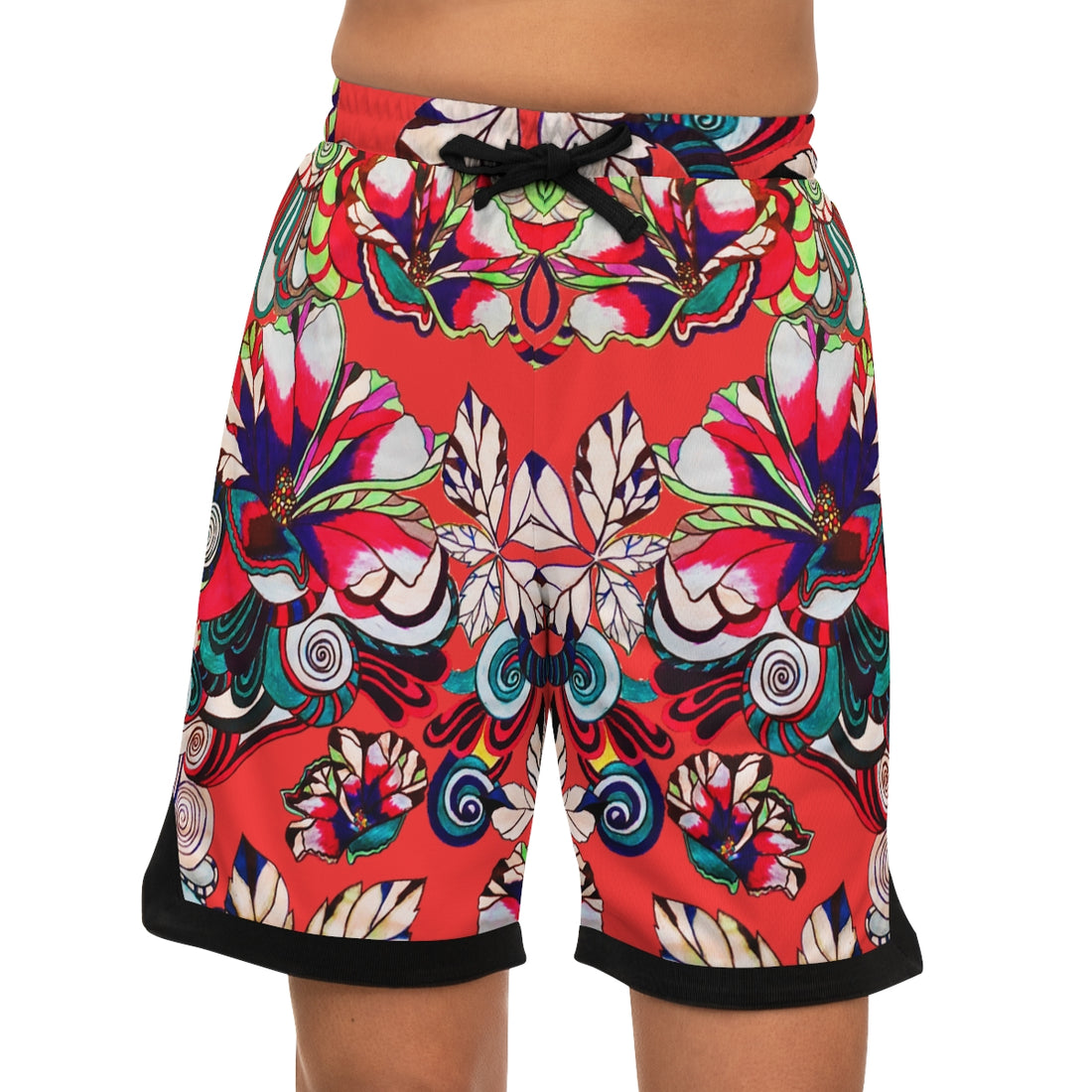 Vermillion Graphic Floral Basketball Rib Shorts (AOP)