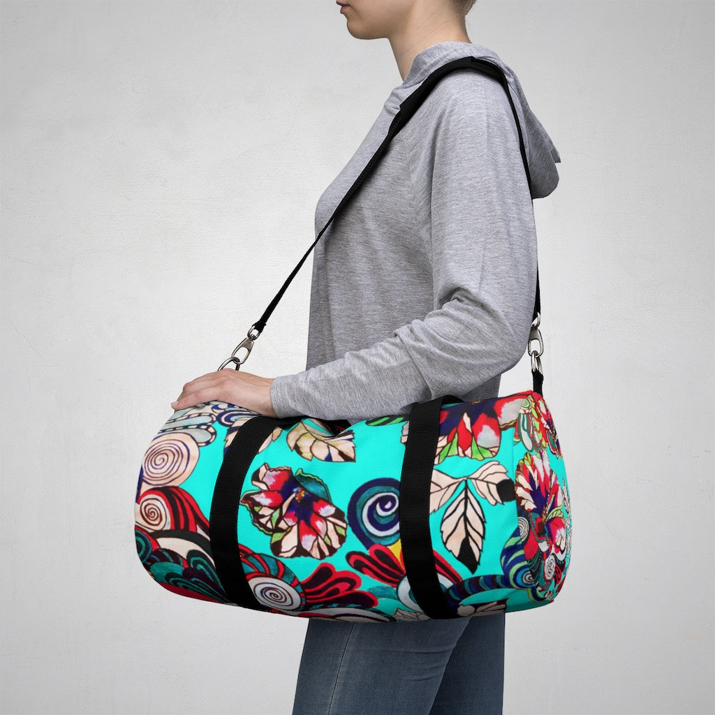 Artsy Floral Pop Cyan Duffel Bag