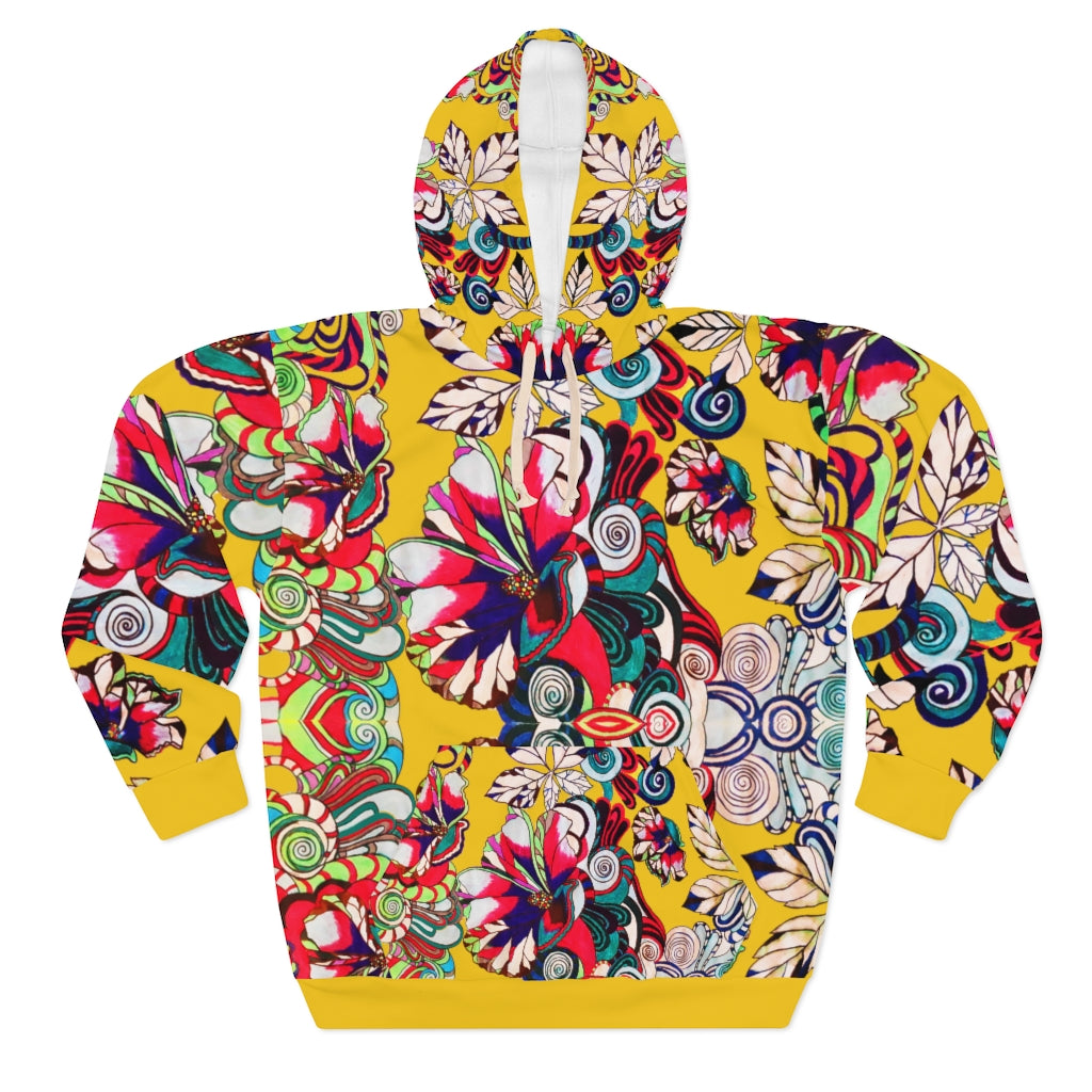 Artsy Floral Pop Pullover Yellow Hoodie