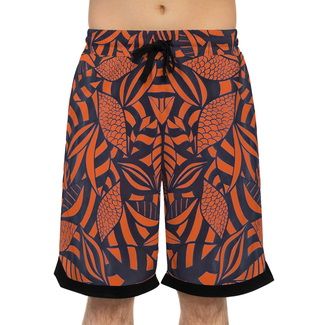orange tropical print basketball shorts for men