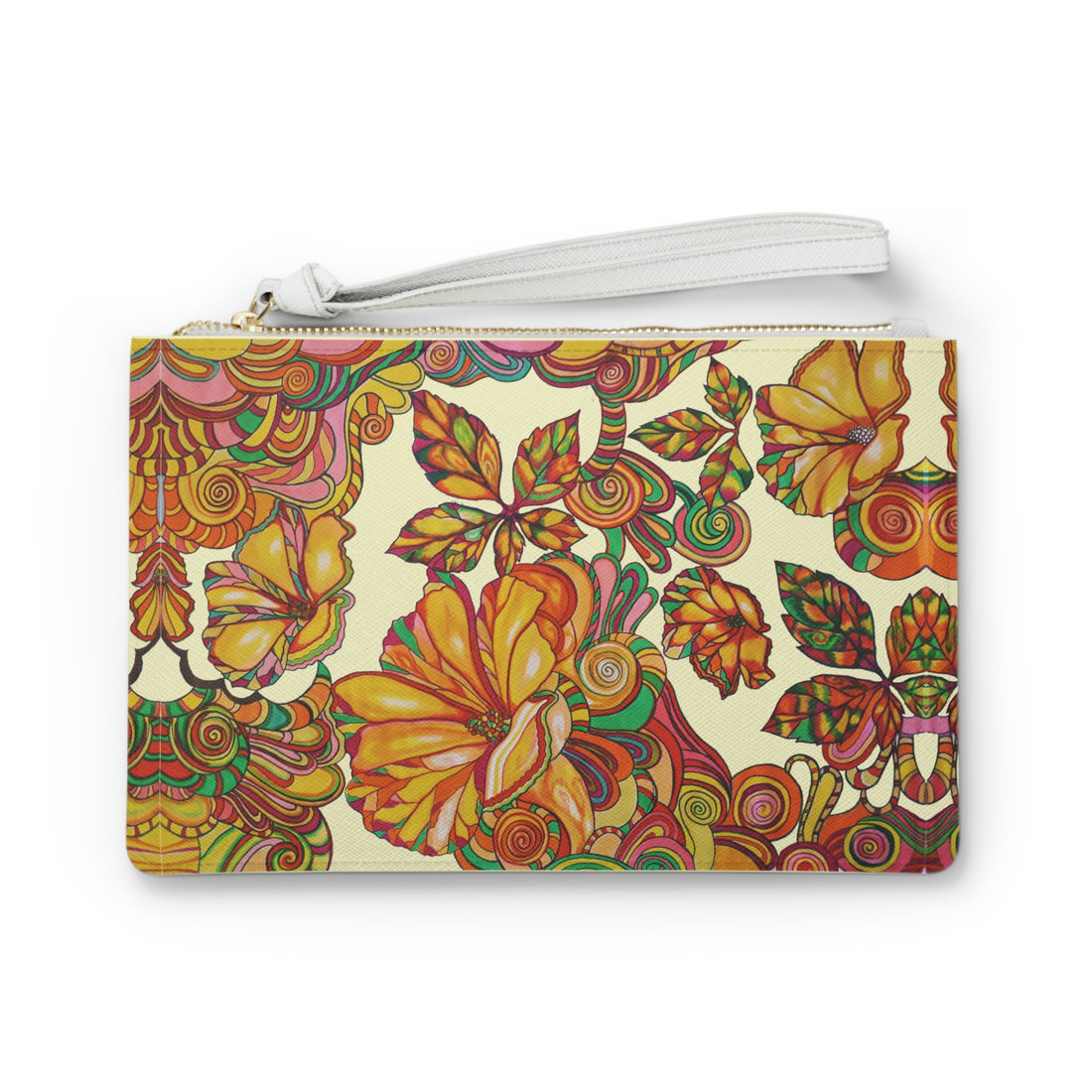 Cream Artsy Floral Clutch Bag