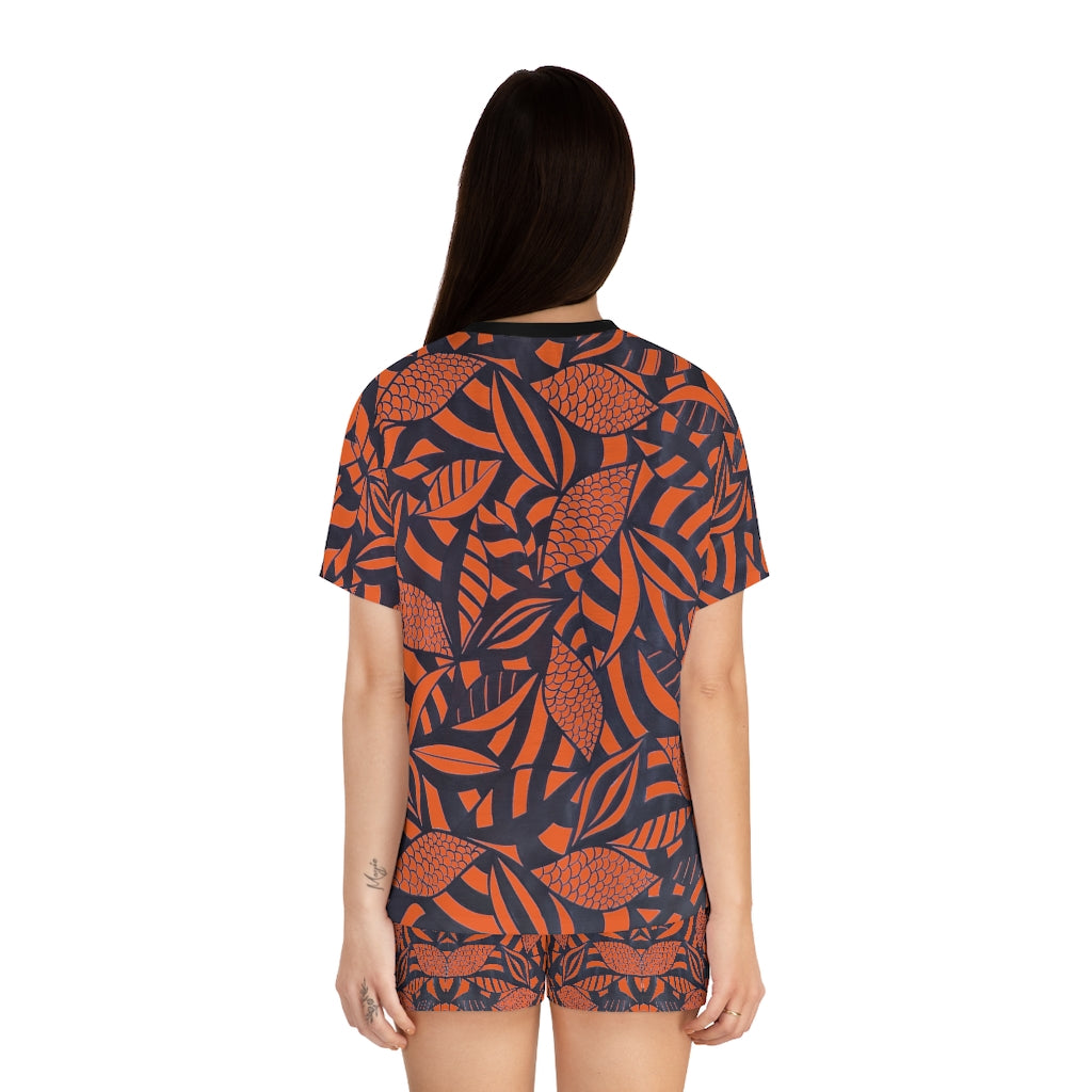 Orange Tropical Minimalist Short Pajama Set (AOP)