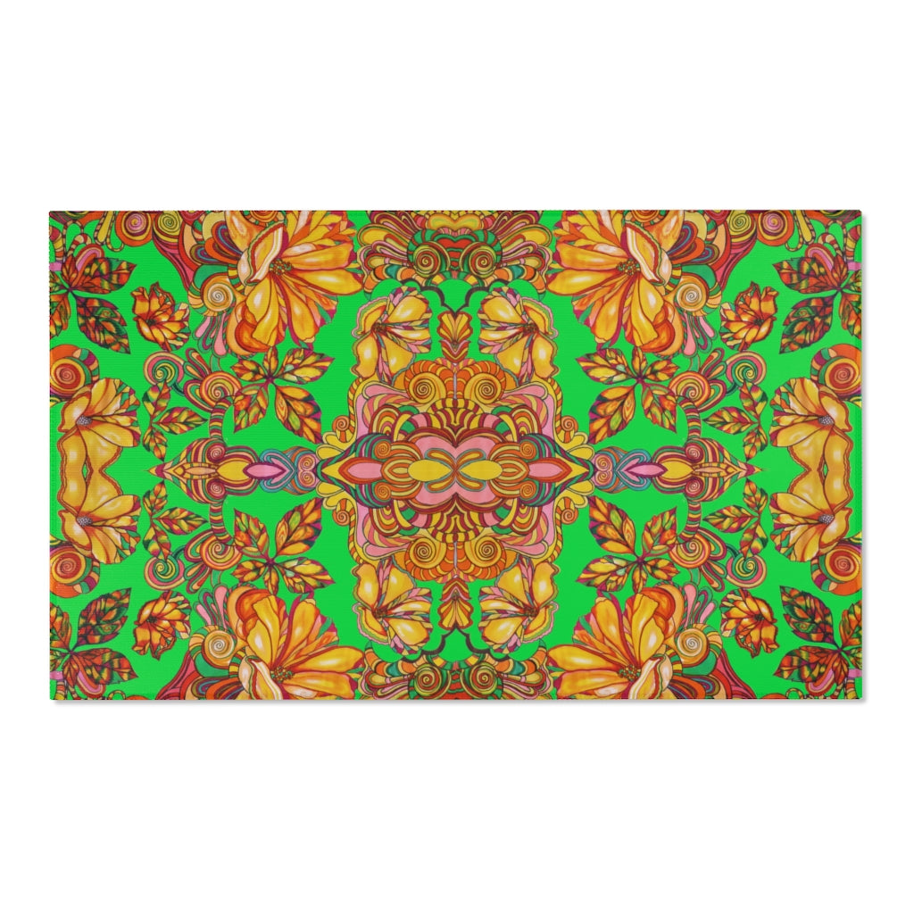 Artsy Floral Lawn Green Area Rug