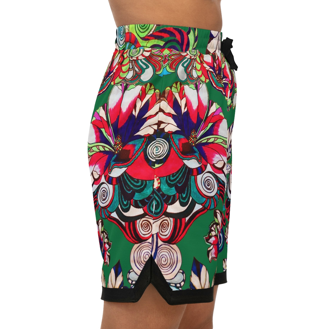 Green Graphic Floral Basketball Rib Shorts (AOP)
